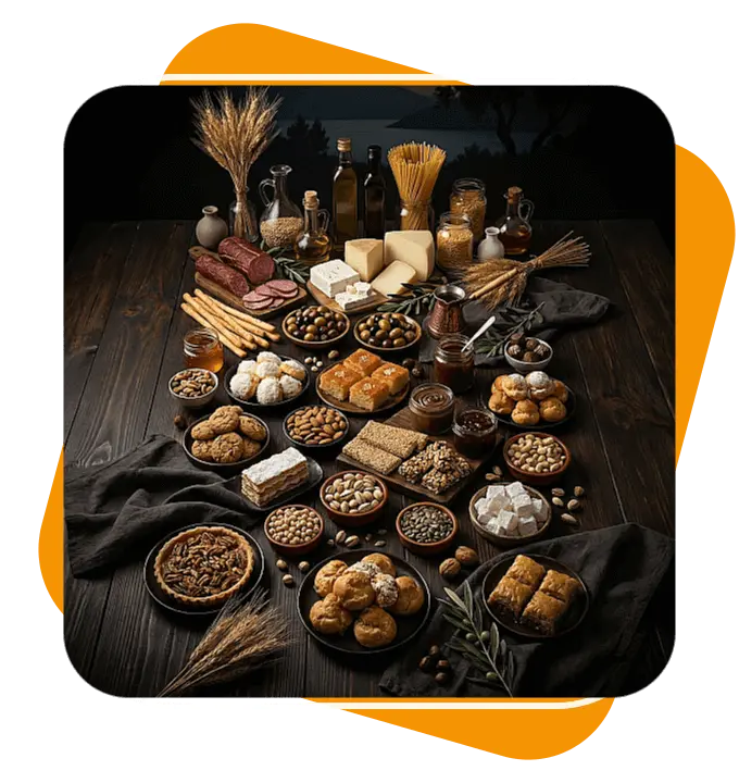 Griechisches Delikatessen-Sortiment, hochwertige Lebensmittelprodukte